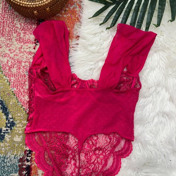 Vintage 80s Victoria's Secret Pink Lace One Piece Teddie Bodysuit Lingerie 36C - Picture 6 of 8